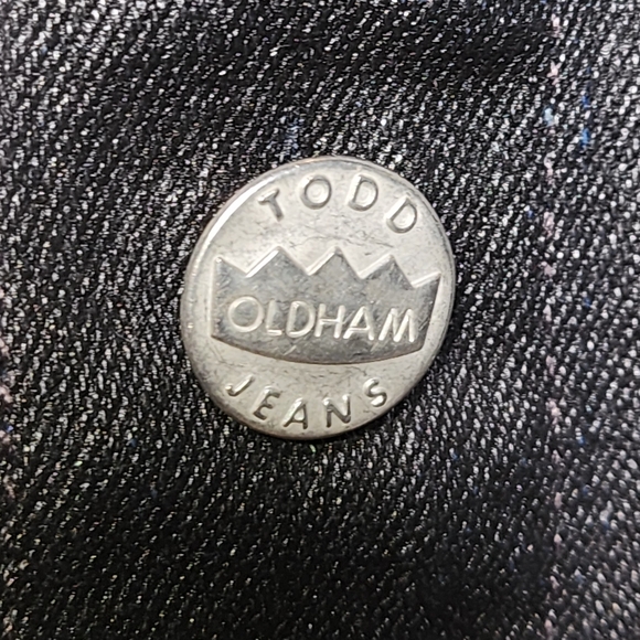 Todd Oldham Jeans Dark Blue Shimmer Button Front Trucker Style Jean Jacket Sz L - Picture 6 of 10